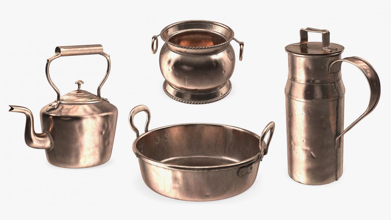 3D Antique Copper Cookware Collection 3