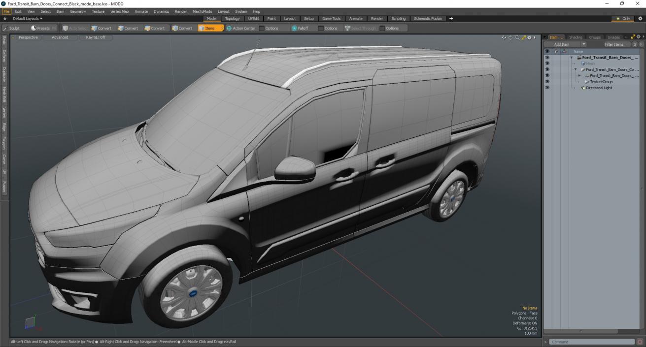 Ford Transit Connect Barn Doors Black 3D