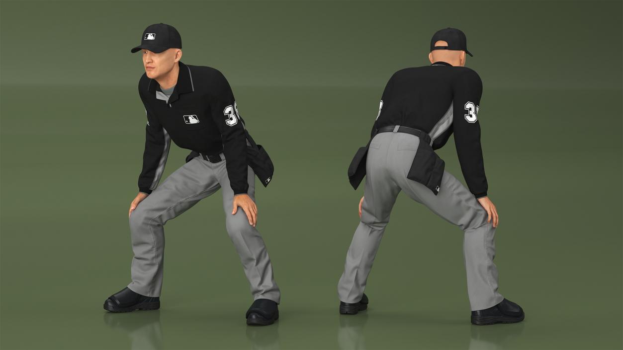 3D Baseball Umpire in Cap Ready Pose model