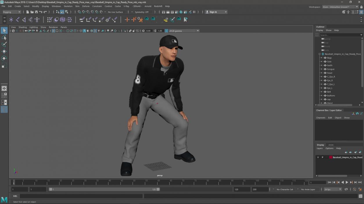 3D Baseball Umpire in Cap Ready Pose model