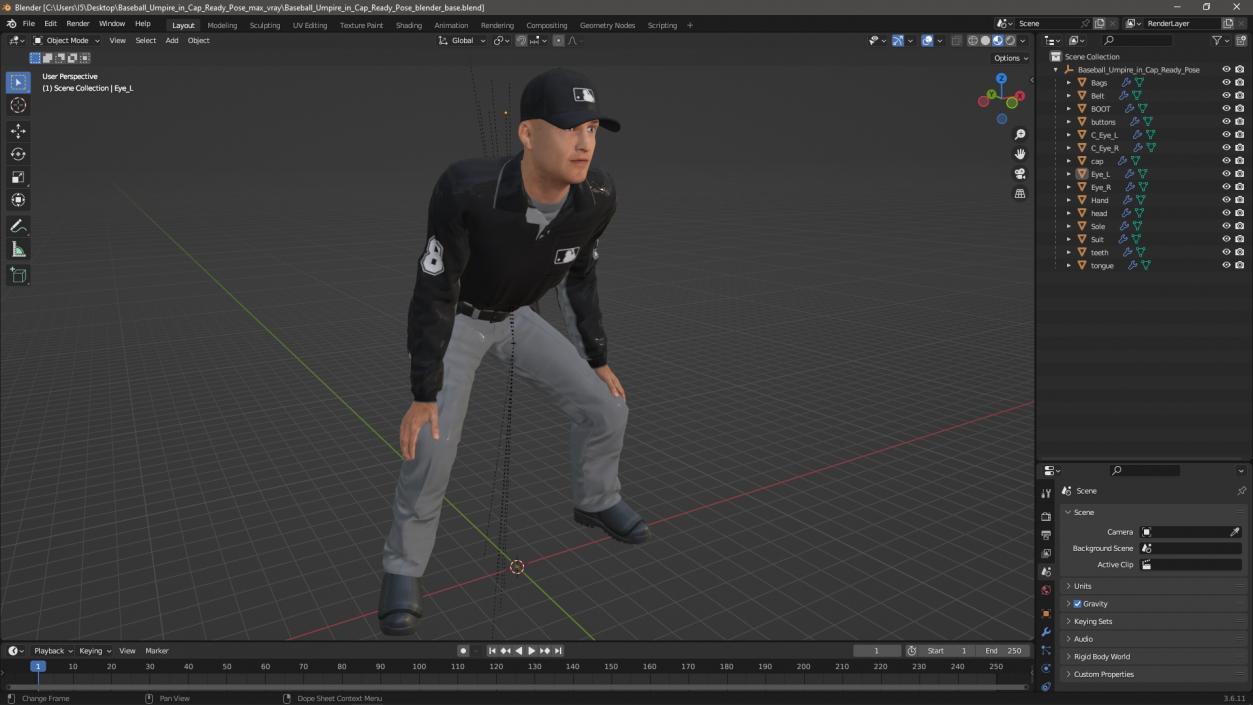 3D Baseball Umpire in Cap Ready Pose model