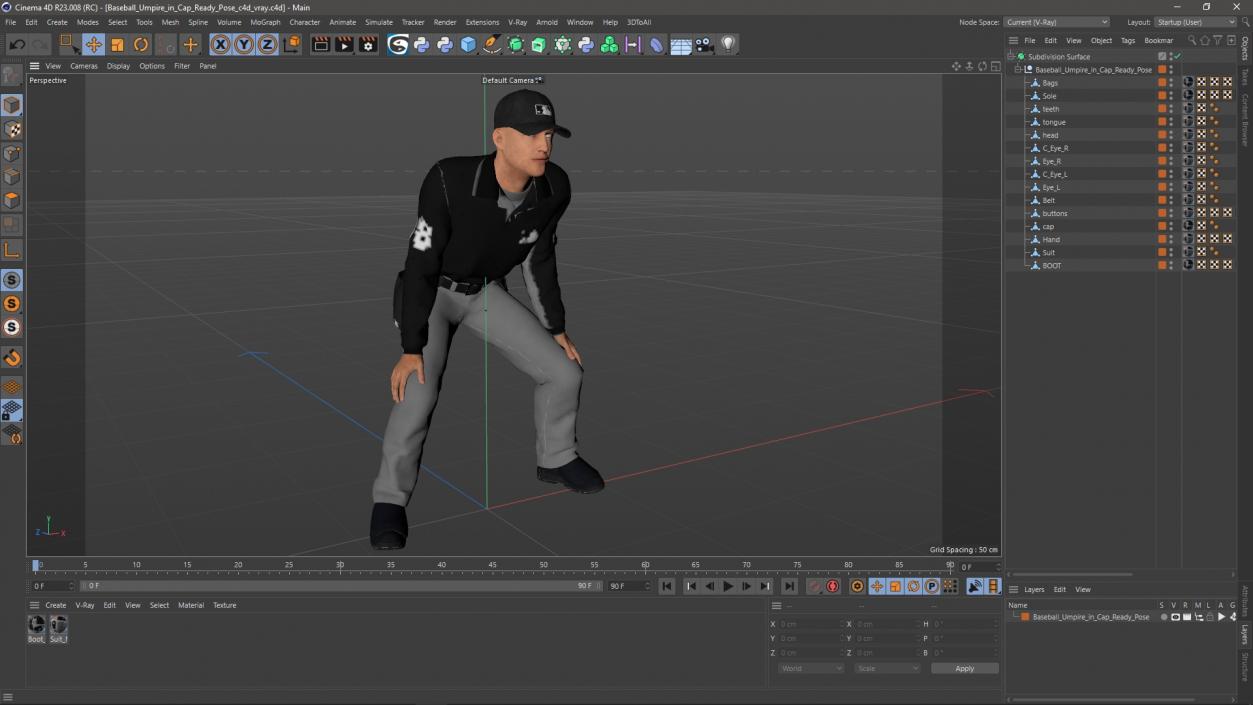 3D Baseball Umpire in Cap Ready Pose model