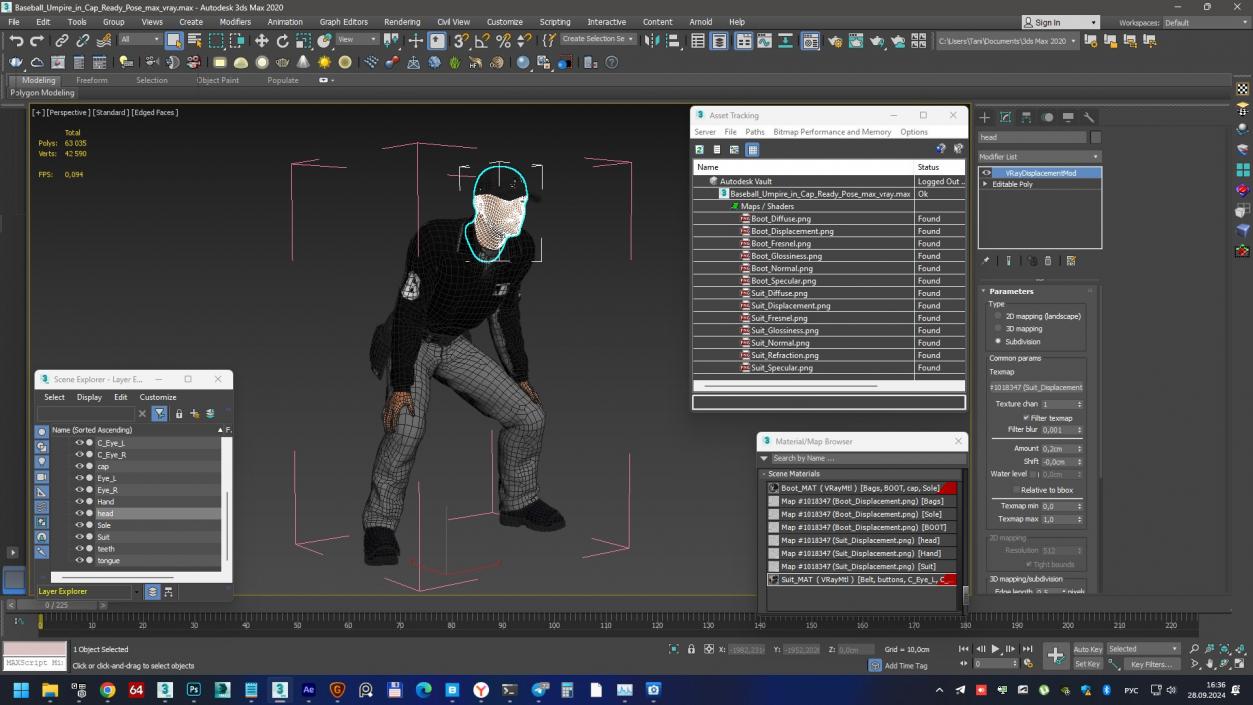 3D Baseball Umpire in Cap Ready Pose model