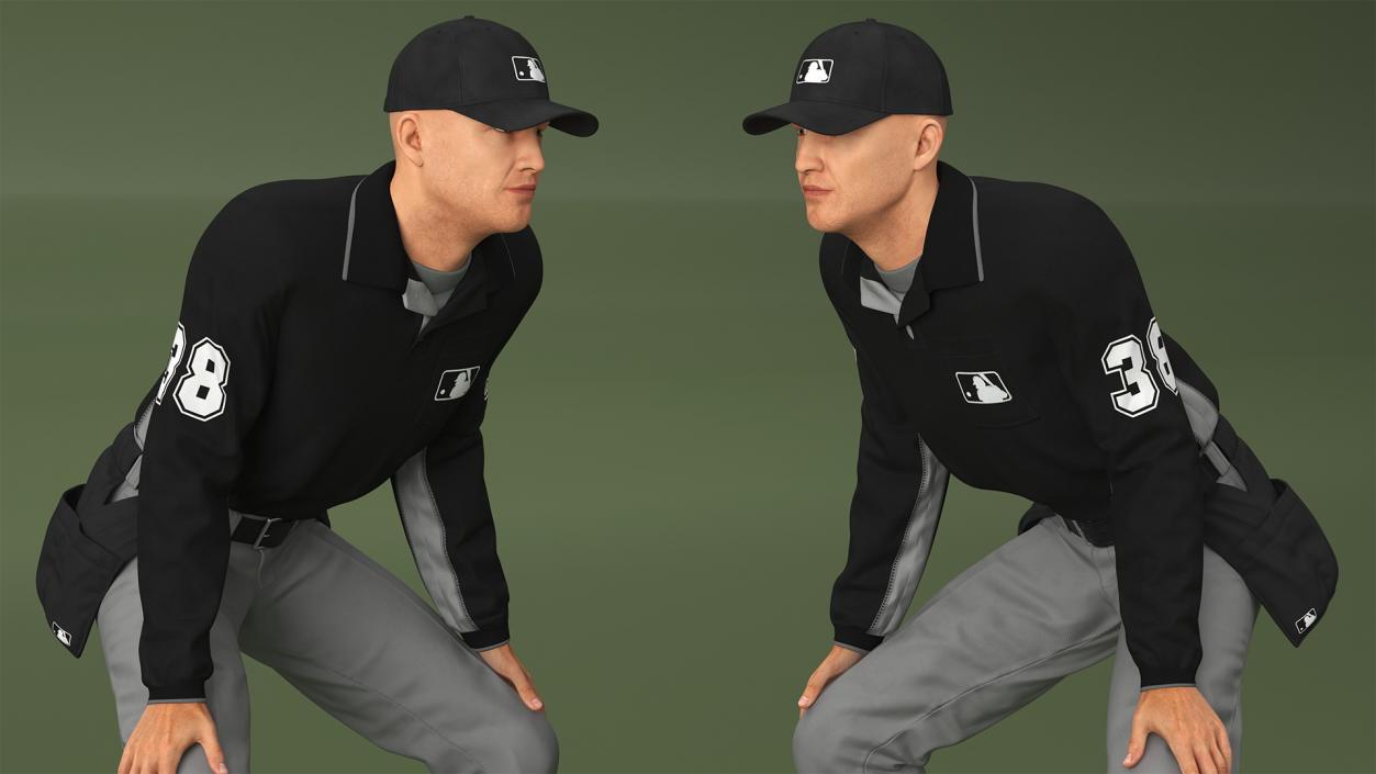 3D Baseball Umpire in Cap Ready Pose model