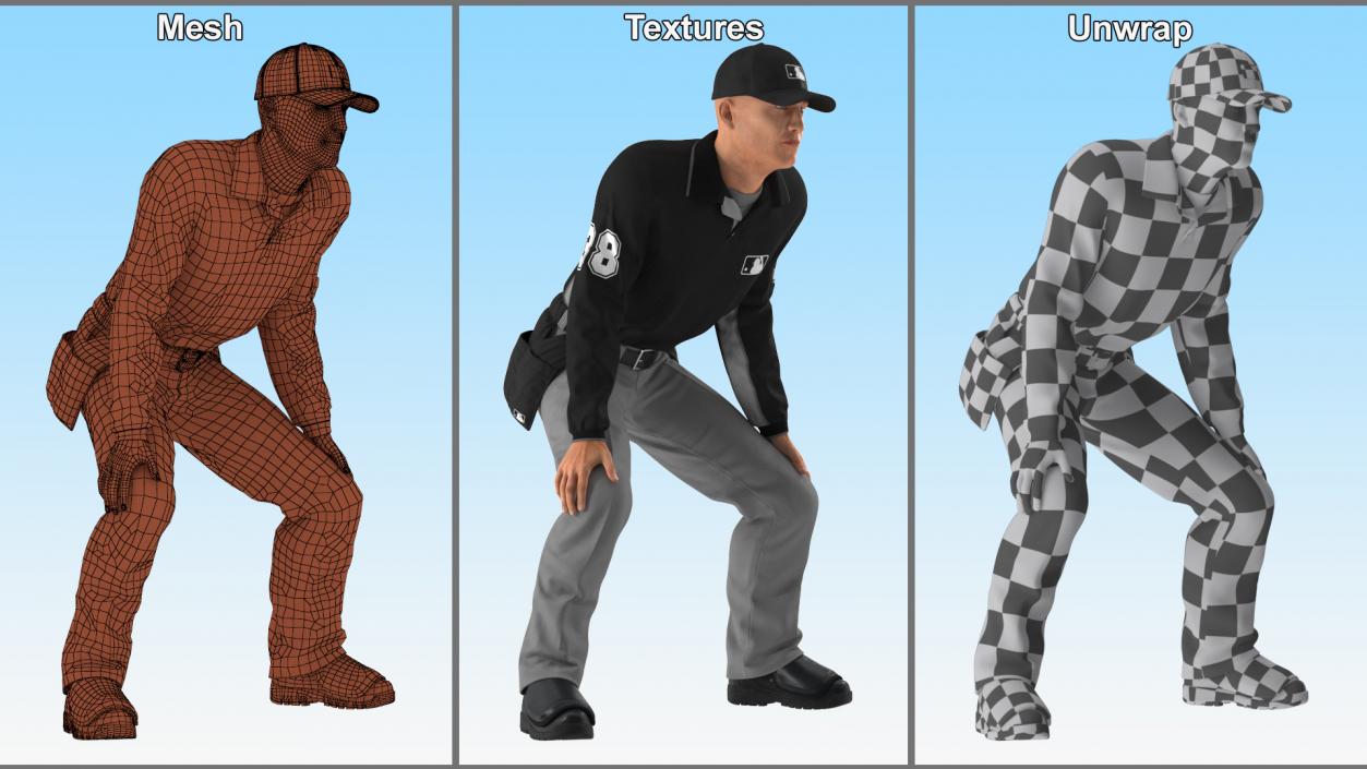 3D Baseball Umpire in Cap Ready Pose model