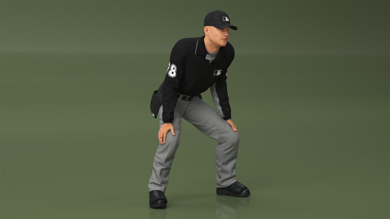 3D Baseball Umpire in Cap Ready Pose model