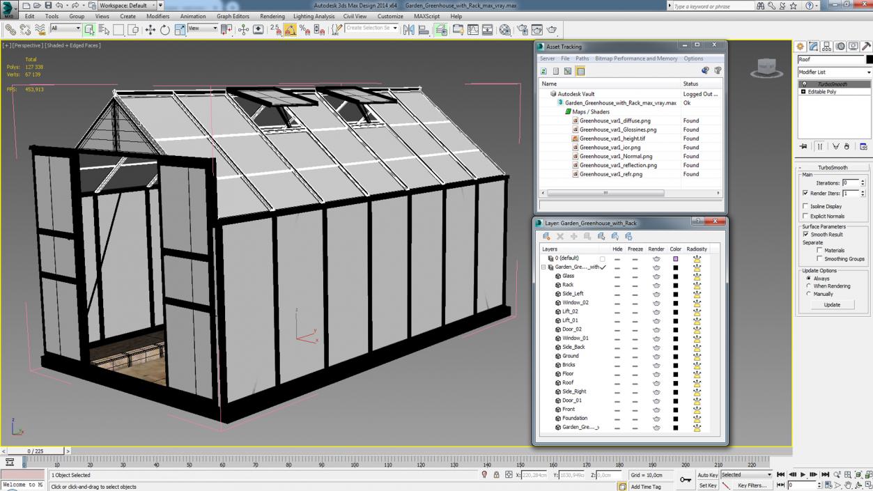 Garden Greenhouse with Rack 3D