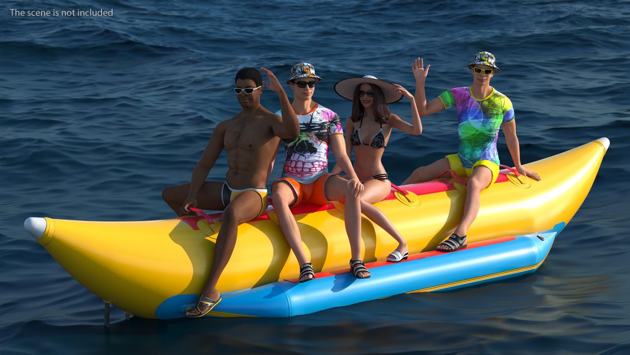 Banana Boat With People Rigged for Cinema 4D 3D model