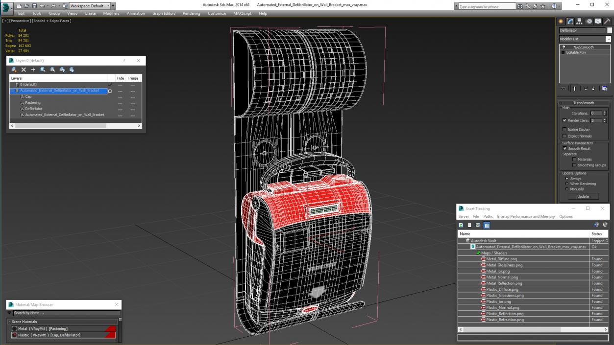 3D Automated External Defibrillator on Wall Bracket model