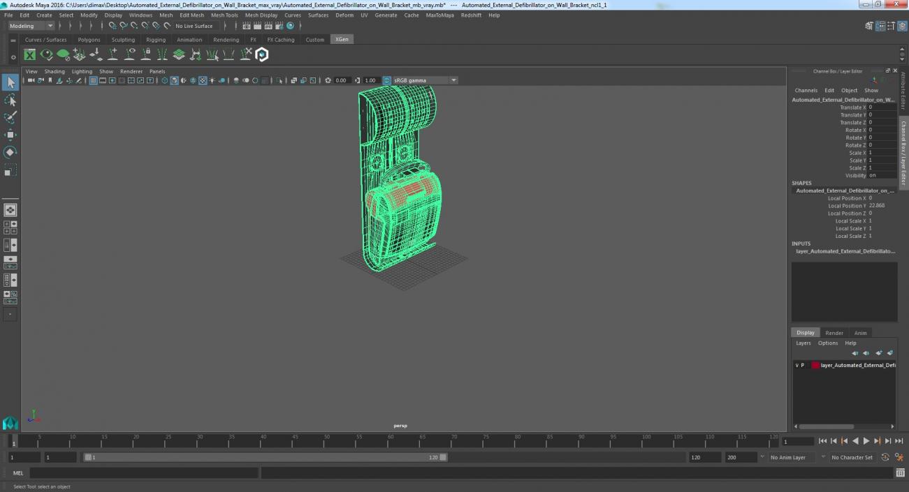 3D Automated External Defibrillator on Wall Bracket model