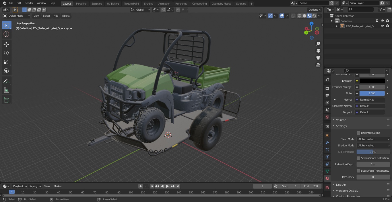 ATV Trailer with 4x4 Quadrocycle 3D