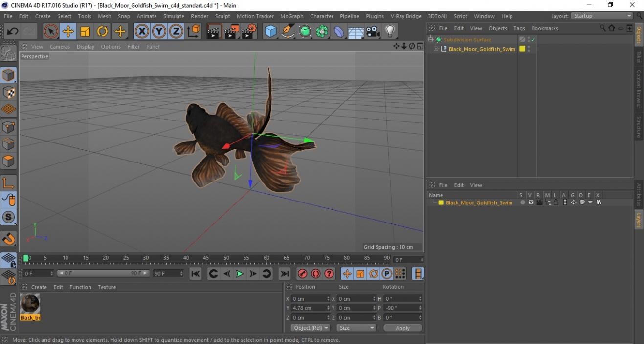Black Moor Goldfish Swim 3D model