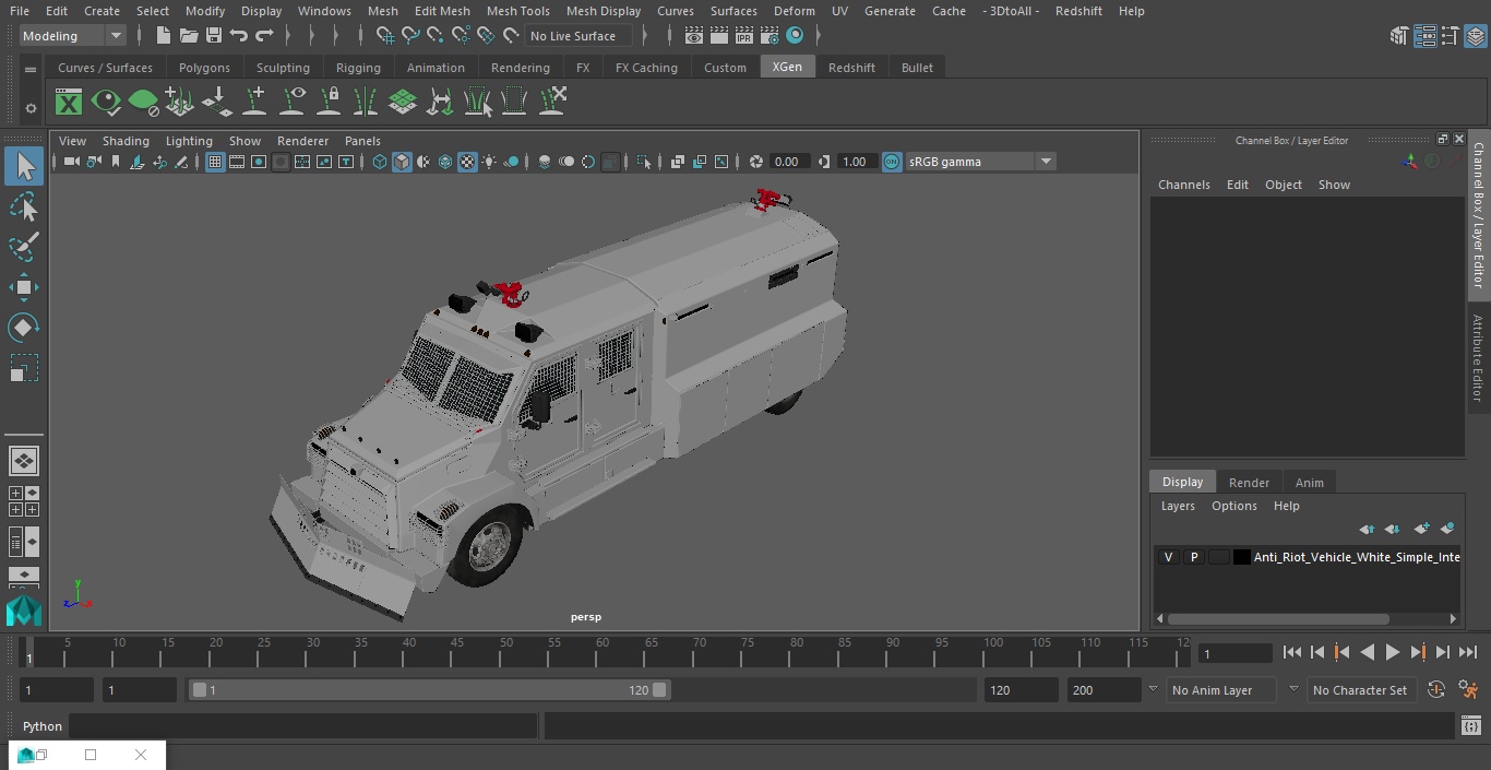 Anti Riot Vehicle White Simple Interior 3D model