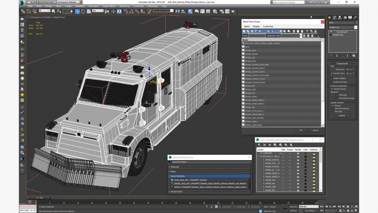 Anti Riot Vehicle White Simple Interior 3D model