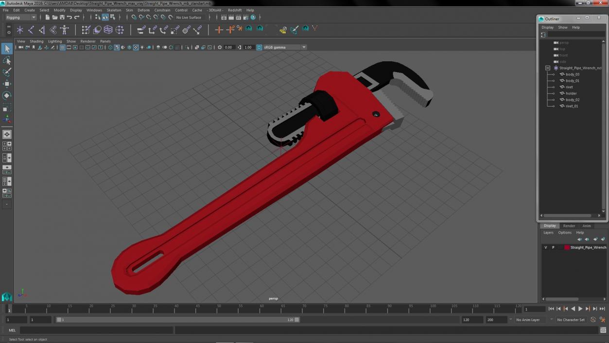 3D model Straight Pipe Wrench