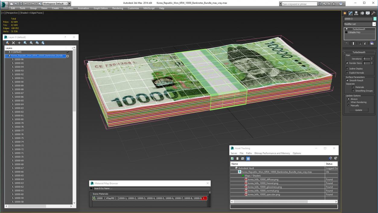 3D model Korea Republic Won KRW 10000 Banknotes Bundle