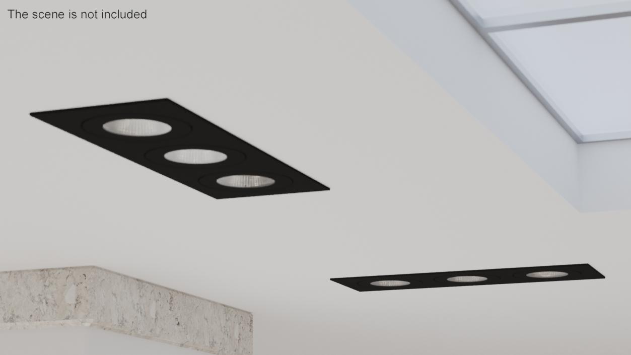 3D model Modular Recessed Rectangle 3 Light Luminaire Black