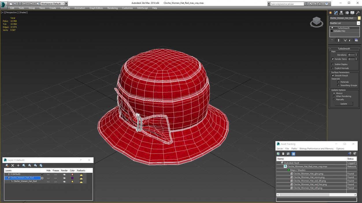 3D model Cloche Women Hat Red