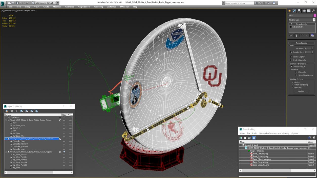 3D NOAA NOXP Mobile X Band Mobile Radar Rigged model