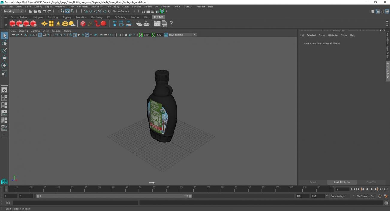 Organic Maple Syrup Glass Bottle 3D