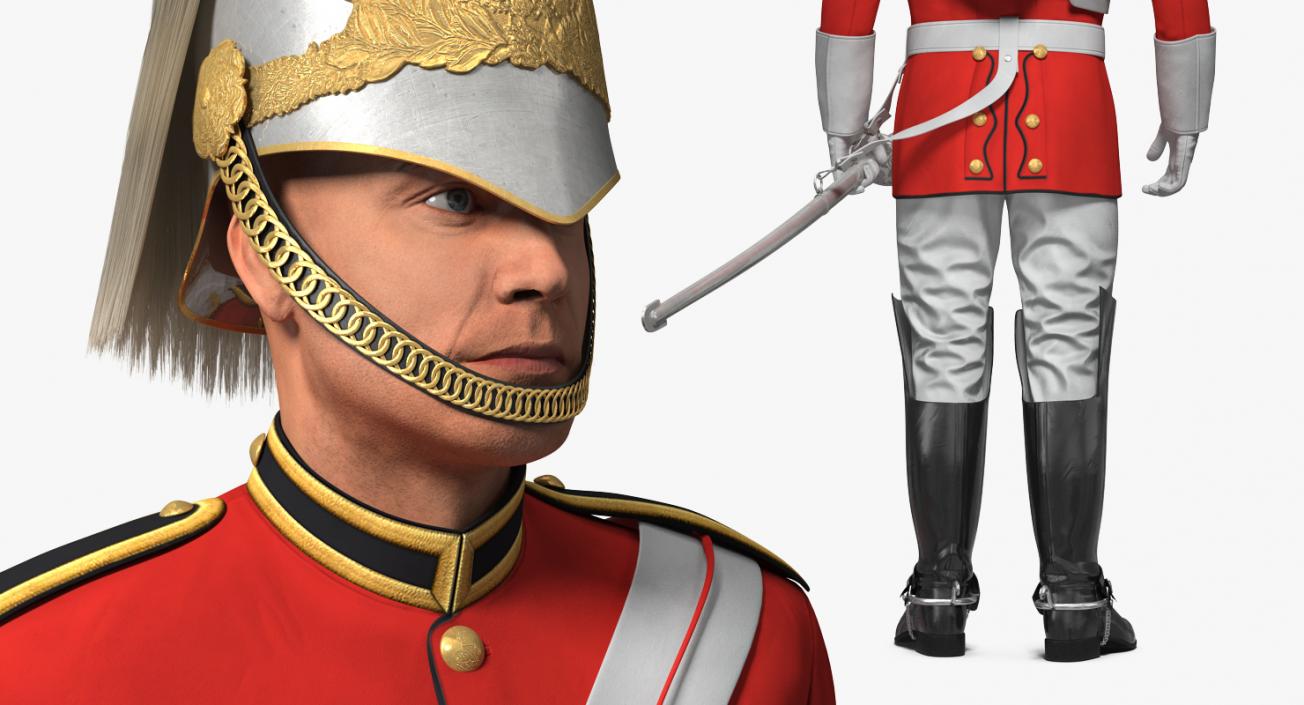 3D model British Royal Lifeguard Cavalry Soldier with Fur Rigged