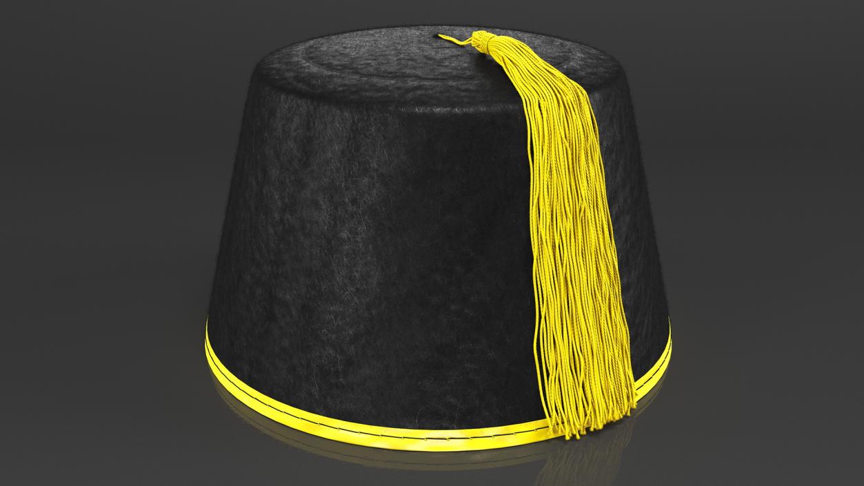 3D model Traditional Arabic Black Fez Hat With Yellow Tassel Fur