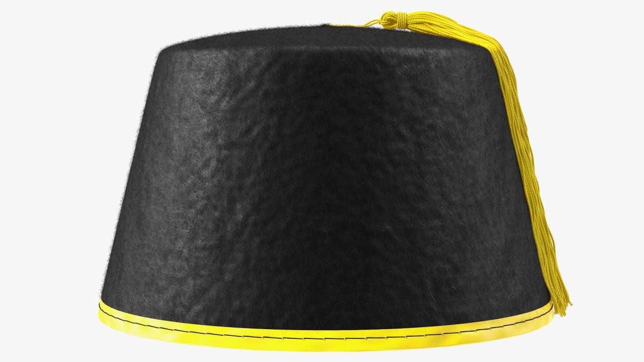 3D model Traditional Arabic Black Fez Hat With Yellow Tassel Fur