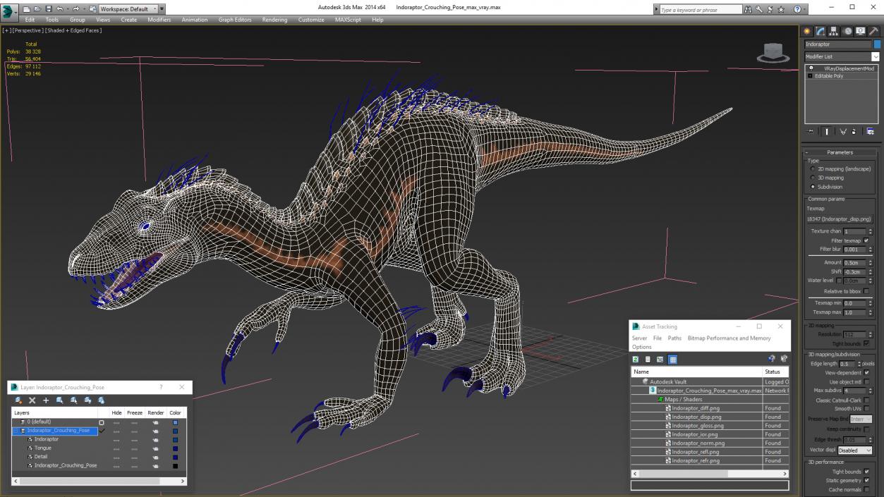 3D model Indoraptor Crouching Pose