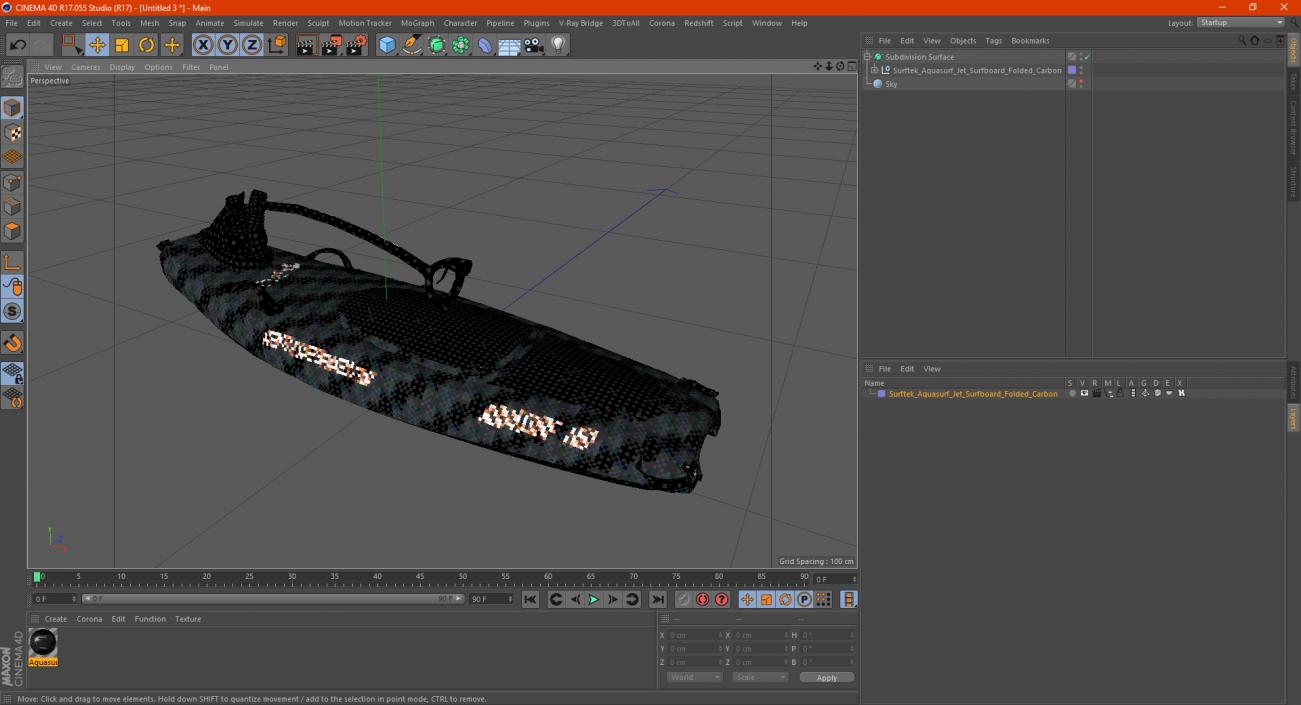 Surftek Aquasurf Jet Surfboard Folded Carbon 3D model