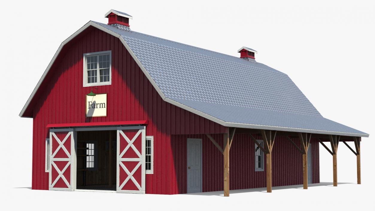 Traditional American Red Barn 3D model