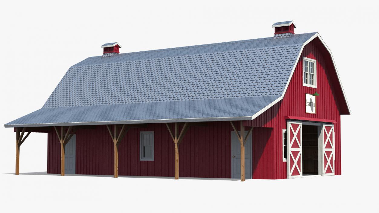 Traditional American Red Barn 3D model