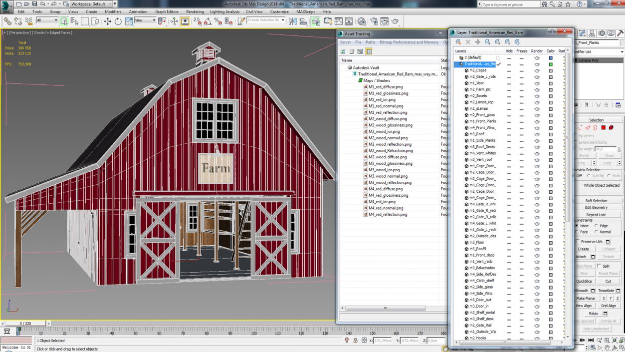 Traditional American Red Barn 3D model