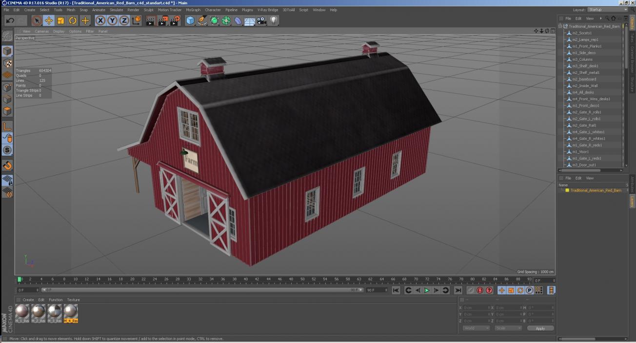 Traditional American Red Barn 3D model