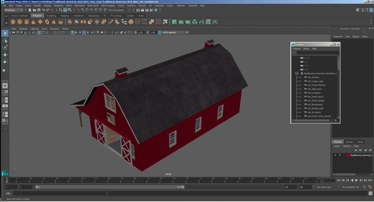 Traditional American Red Barn 3D model