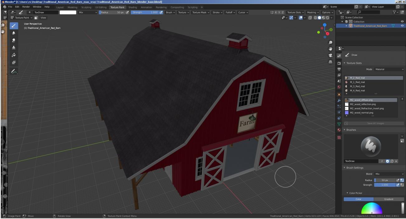 Traditional American Red Barn 3D model