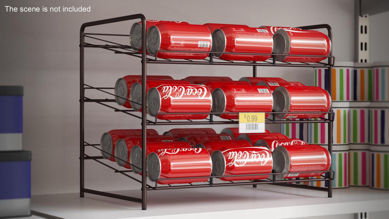 3D Beverage Organizer with CocaCola Cans and Price Label model