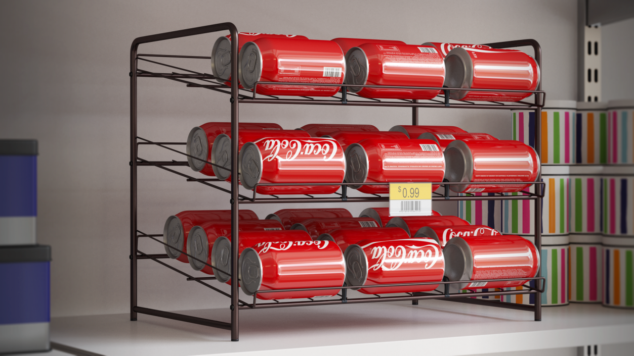 3D Beverage Organizer with CocaCola Cans and Price Label model