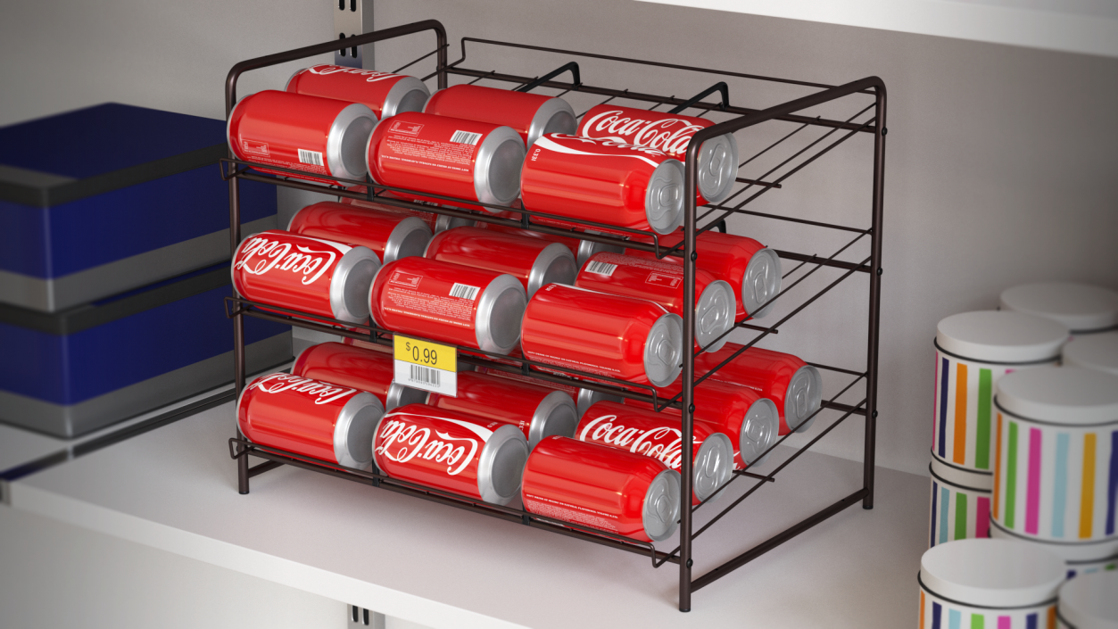 3D Beverage Organizer with CocaCola Cans and Price Label model