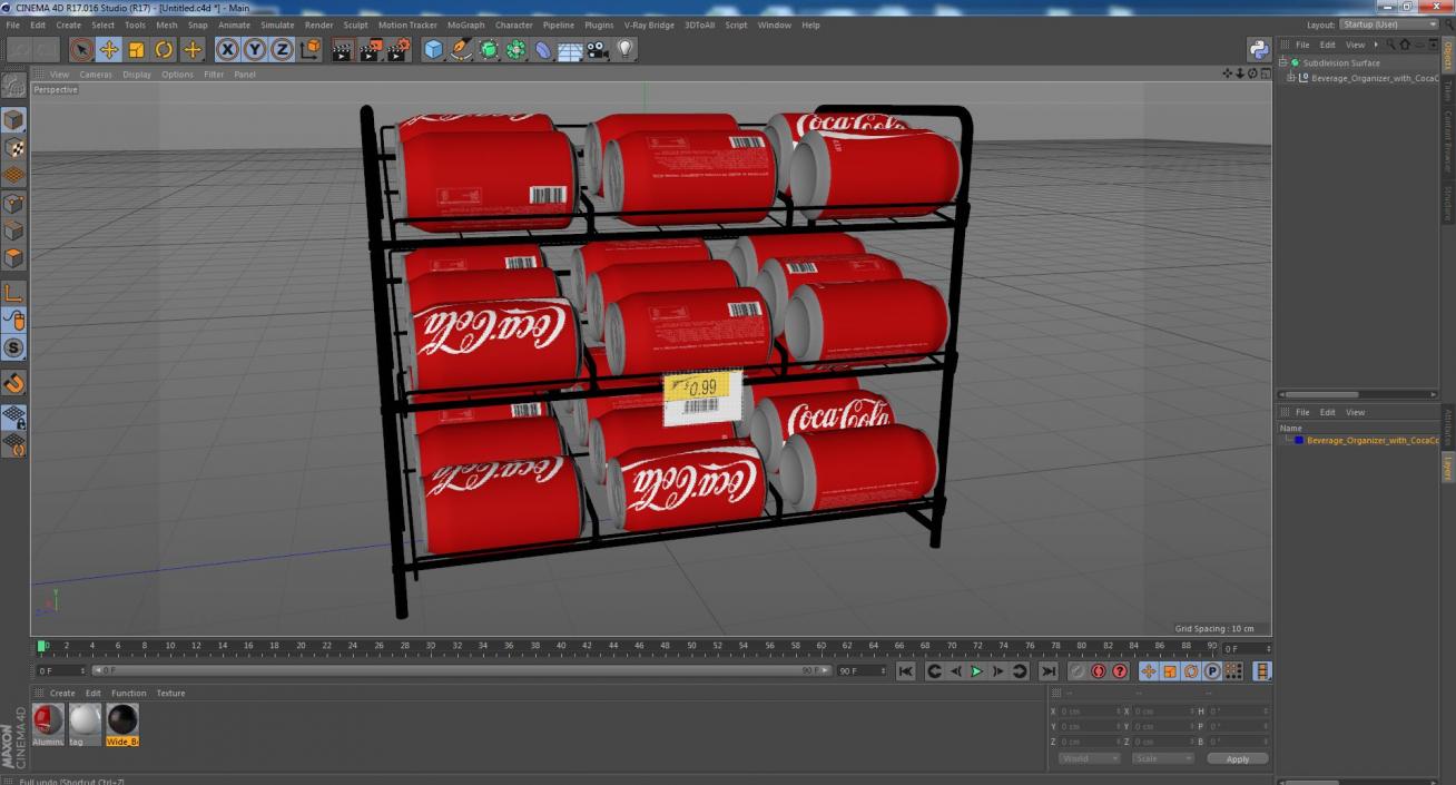 3D Beverage Organizer with CocaCola Cans and Price Label model