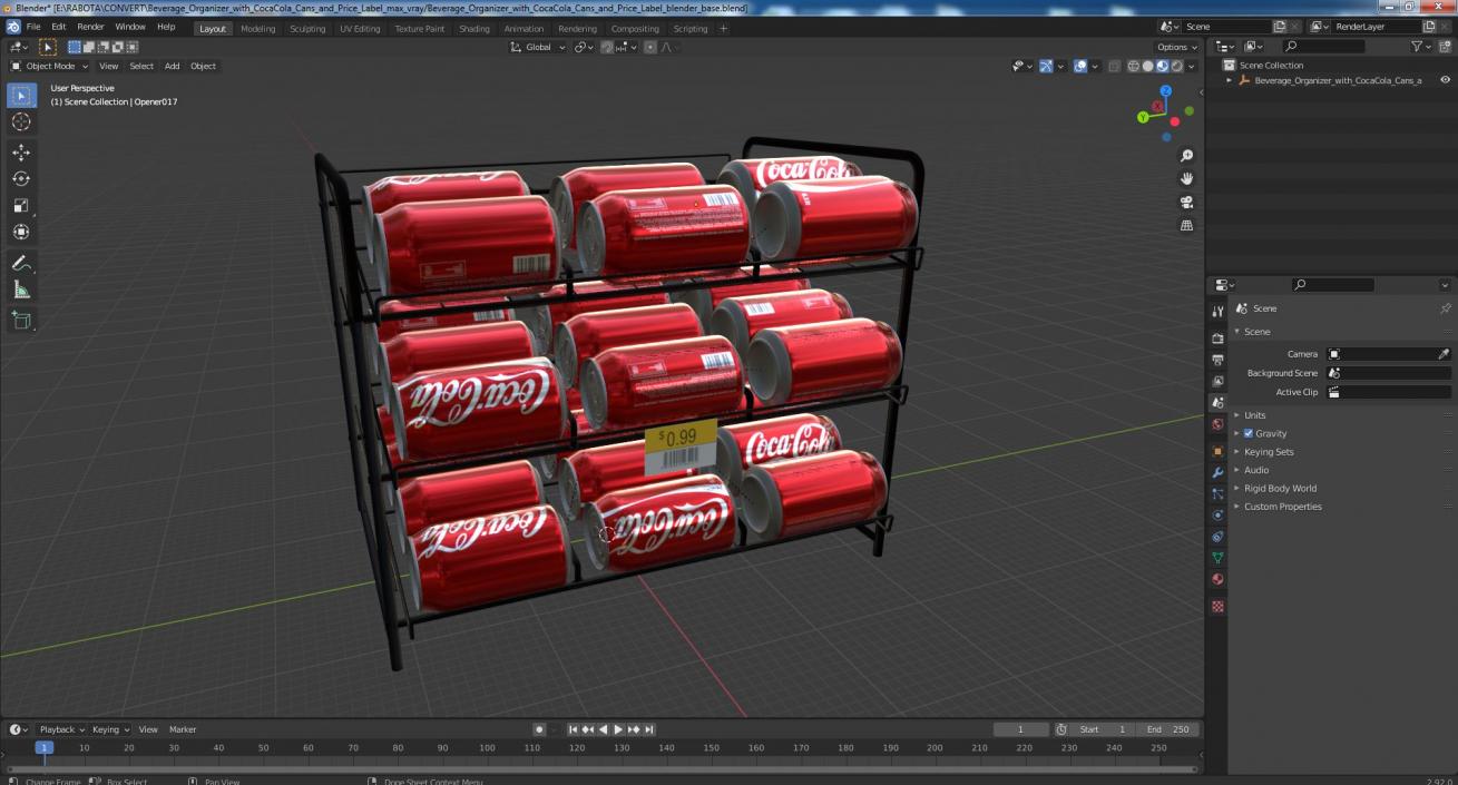 3D Beverage Organizer with CocaCola Cans and Price Label model