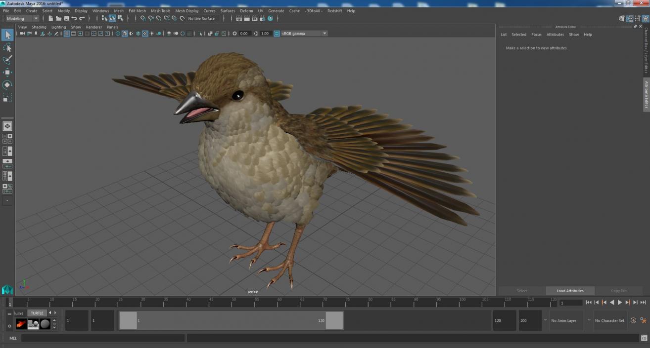 3D House Sparrow with Spread Wings