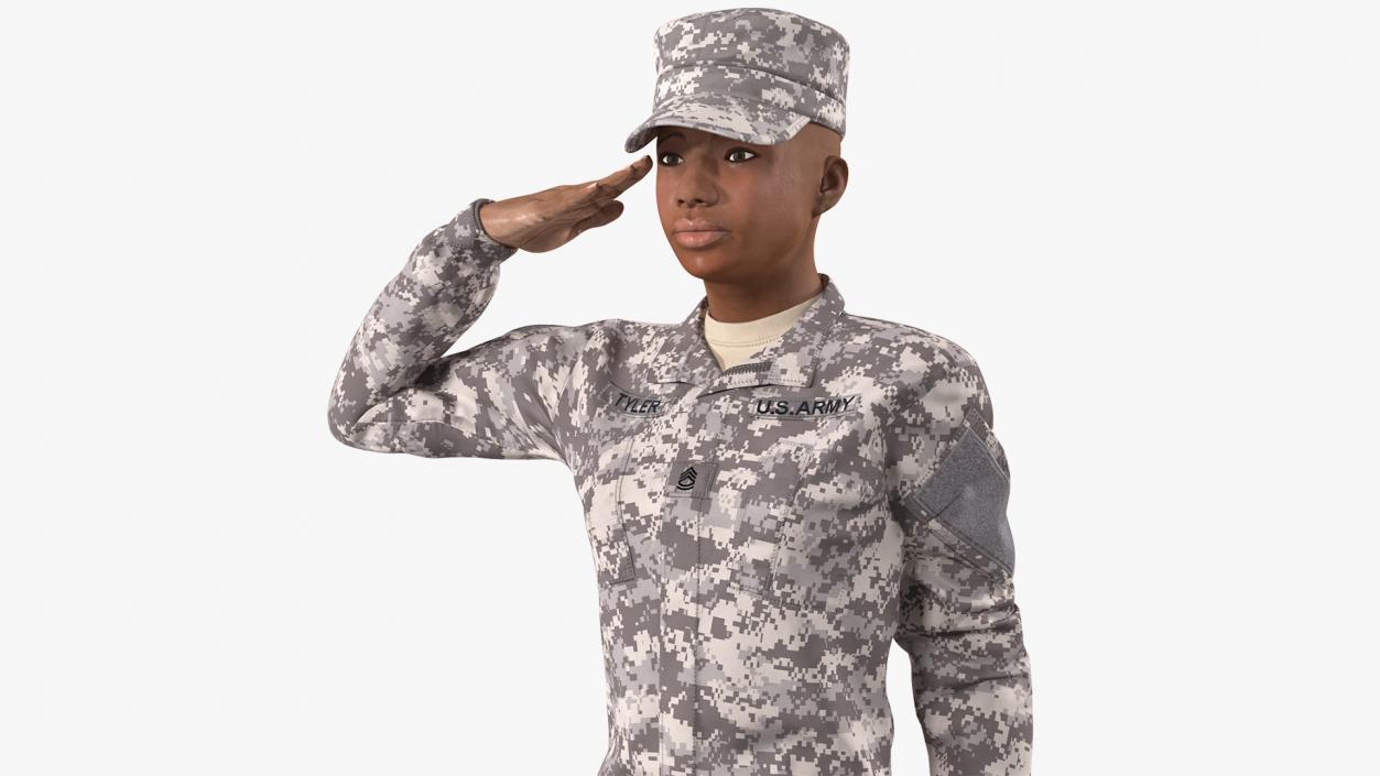 3D Black Female Soldier ACU Saluting Pose model