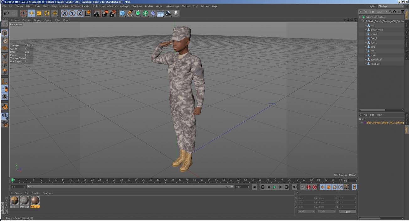 3D Black Female Soldier ACU Saluting Pose model