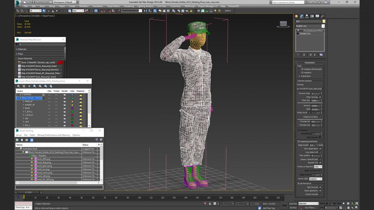 3D Black Female Soldier ACU Saluting Pose model