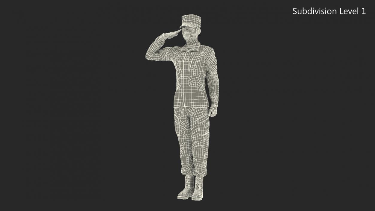 3D Black Female Soldier ACU Saluting Pose model