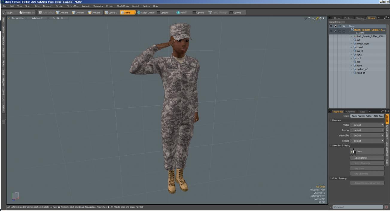 3D Black Female Soldier ACU Saluting Pose model