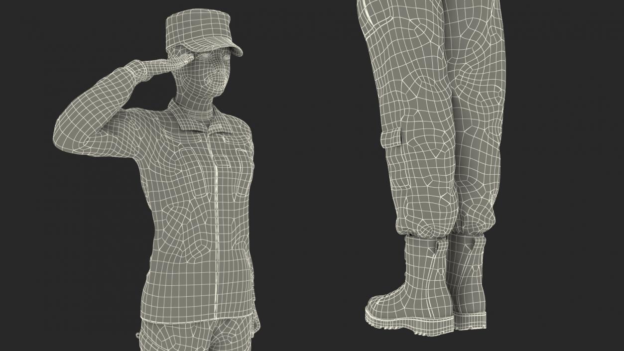 3D Black Female Soldier ACU Saluting Pose model