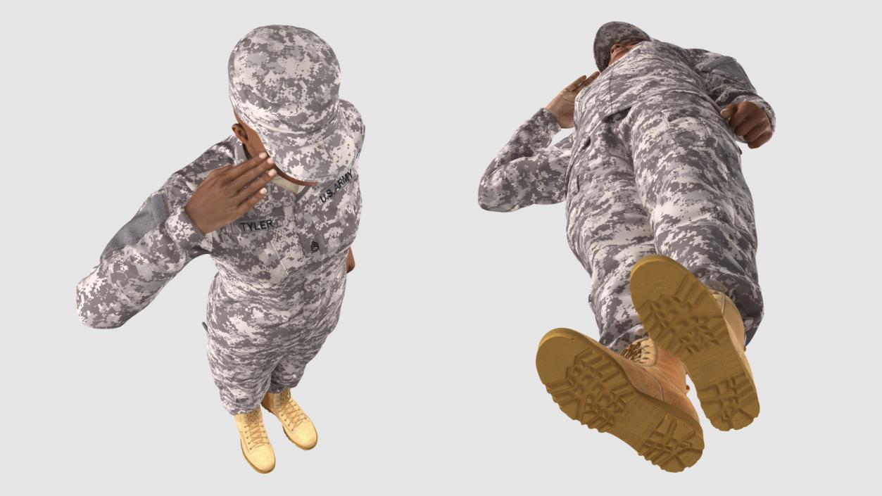 3D Black Female Soldier ACU Saluting Pose model