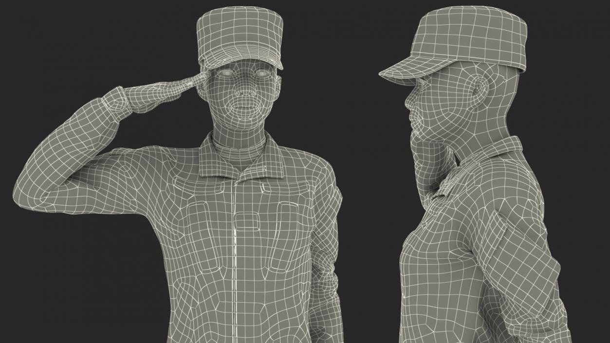 3D Black Female Soldier ACU Saluting Pose model