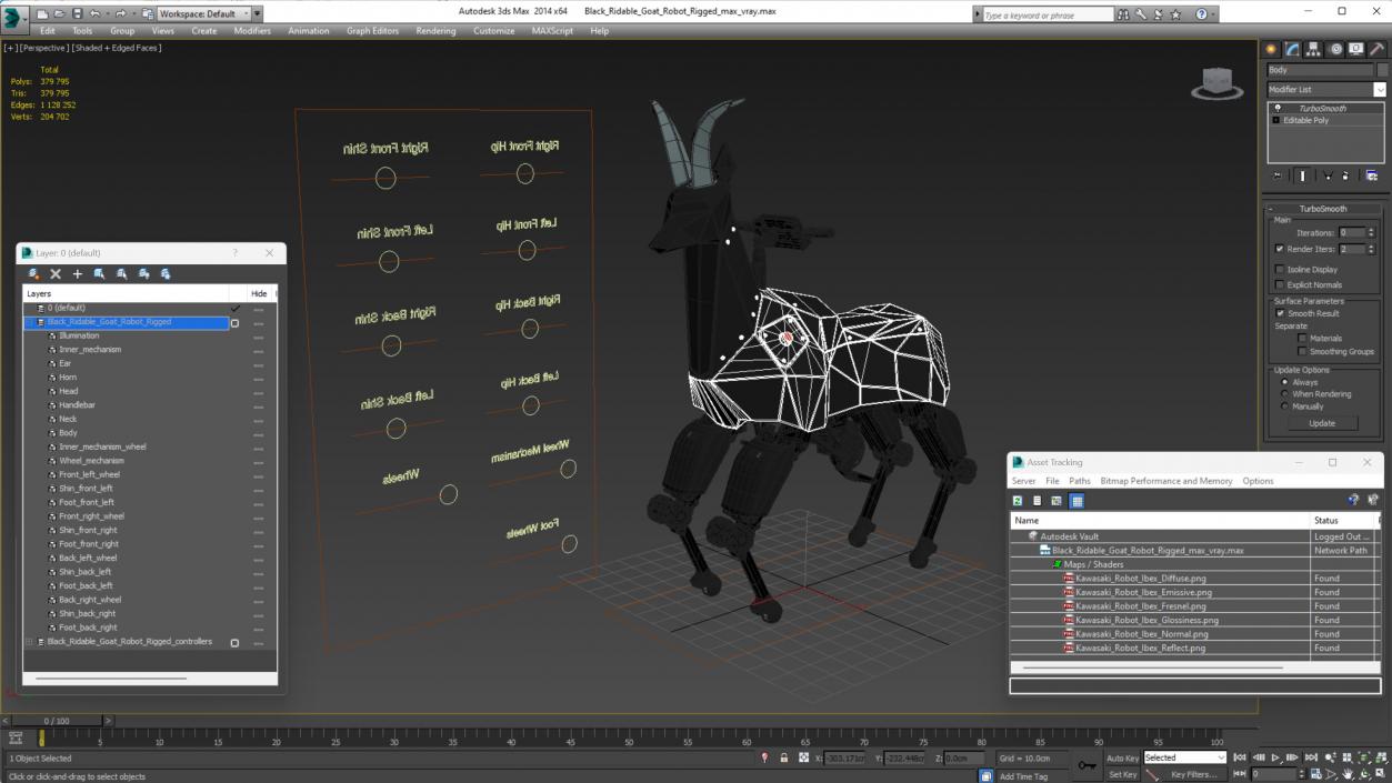 3D Black Ridable Goat Robot Rigged